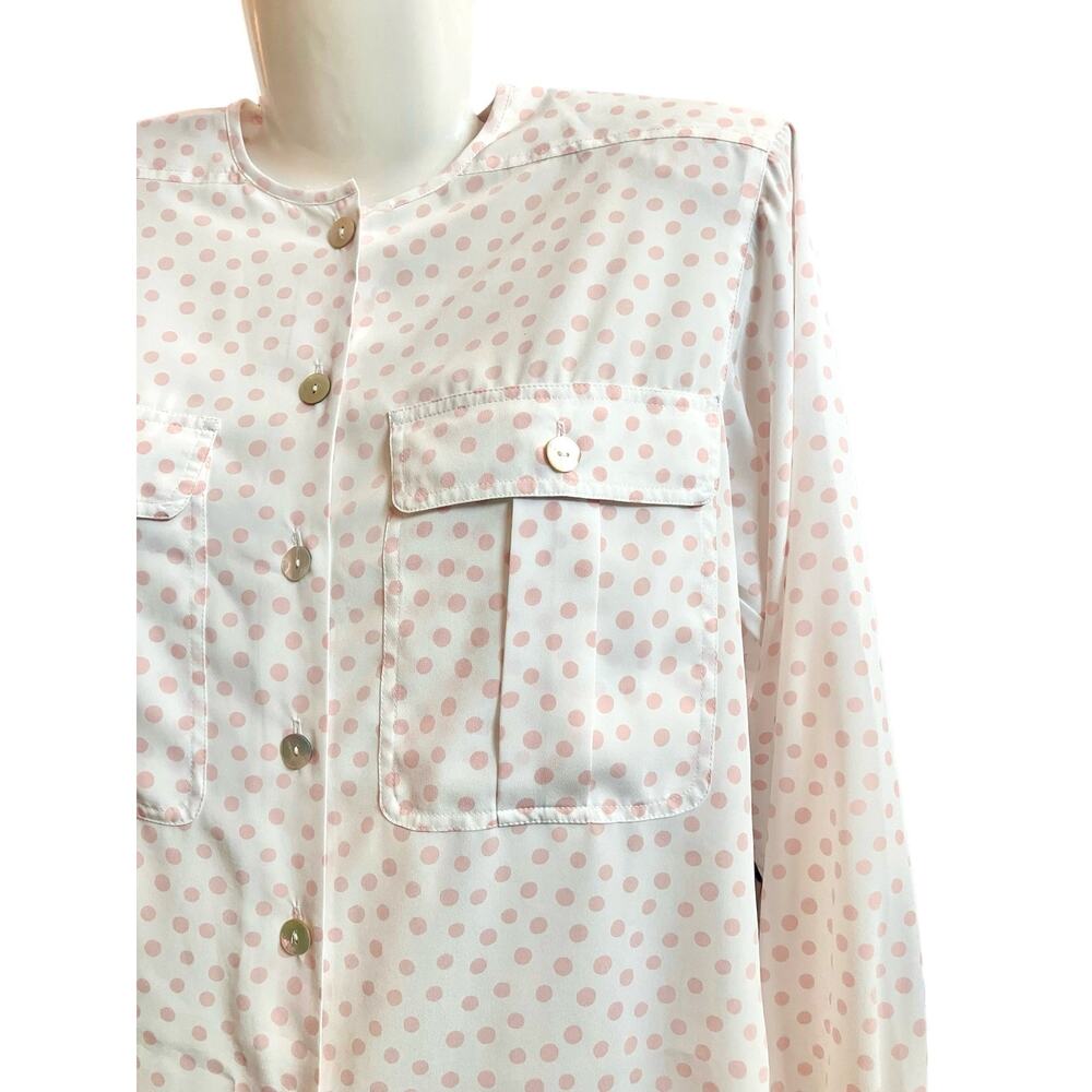 Liz Claiborne Women's Cream/Pink Polka Dots Front Pocket Long Sleeve Blouse SZ 4 - Picture 4 of 13